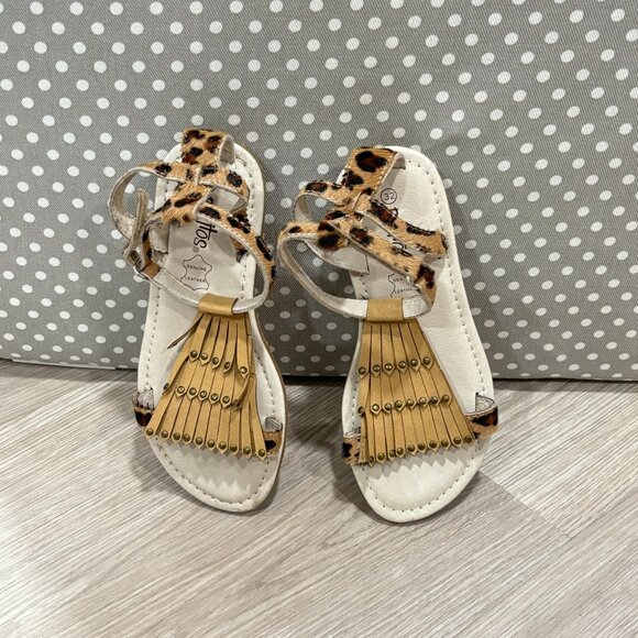 PAZITOS Girl's Brown Leopard Gladiator Sandals - Size 32 EU - Picture 1 of 6